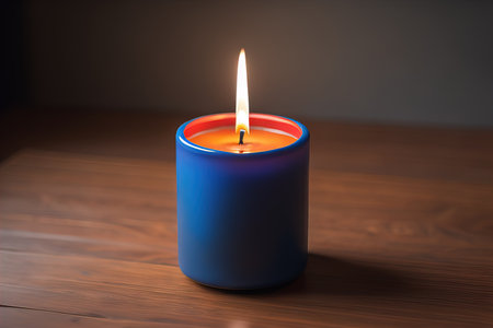 Creative burning candle on a wooden background. ai generativeの素材