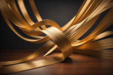 Shiny satin ribbon in brown color isolated on white background. ai generativeの素材