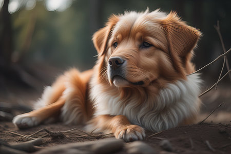 Portrait of a cute dog on a colorful background. Studio shot. ai generativeの素材