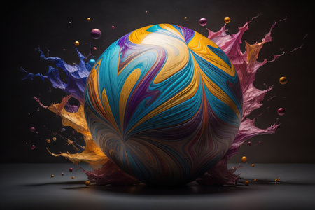 Colorful marble ball on a solid colour background. Close-up. ai generativeの素材