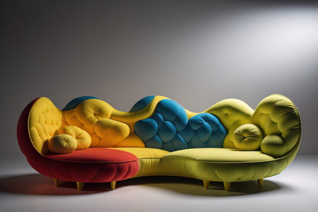 A creative, colourful, and stylish sofa in the interior, AI generatedの素材