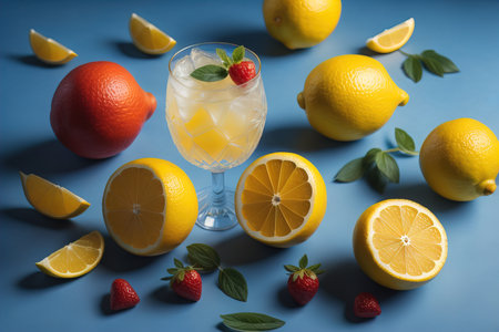 Glass of lemonade with fresh lemons. ai generativeの素材