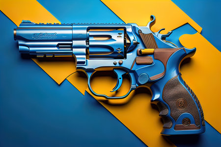 Semi-automatic handgun on a solid color background. Close-up. ai generativeの素材