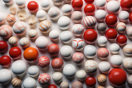 Colorful Variety of marbles as a background, top view, close up. ai generativeの素材