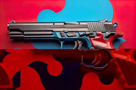 Semi-automatic handgun on a solid color background. Close-up. ai generativeの素材