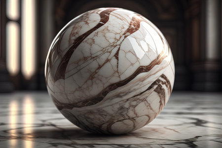 Colorful marble ball on a solid colour background. Close-up. ai generativeの素材