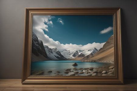 Glass picture frame on a solid color background. ai generativeの素材