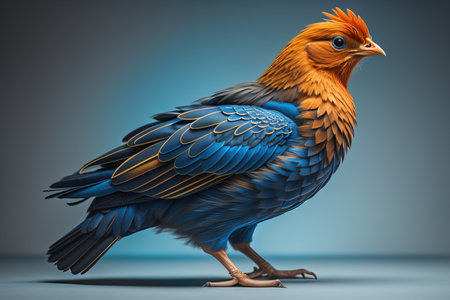 Colorful chicken on a solid color background, studio photo. ai generativeの素材