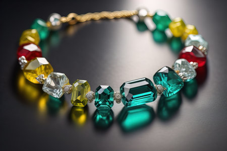 necklace on a black background with a lot of jewelry precious stones. ai generativeの素材