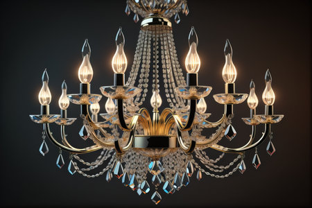 Luxury chandelier isolated on dark background. ai generativeの素材