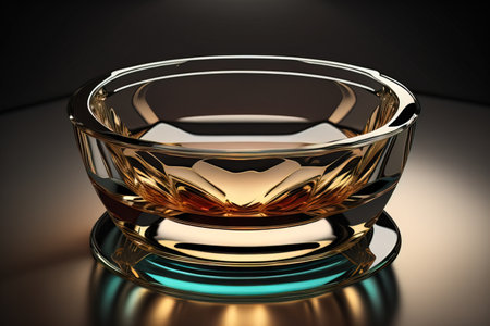 Empty glossy transparent ashtray on a dark background. ai generativeの素材