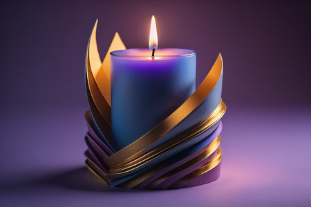 Creative burning candle on a wooden background. ai generativeの素材