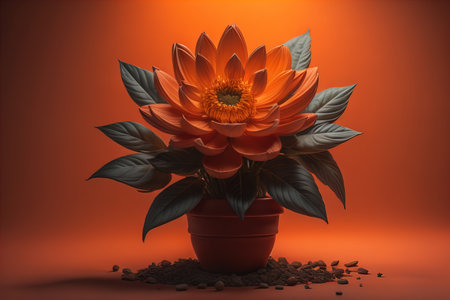 Flowers in a pot on a solid color background. ai generativeの素材