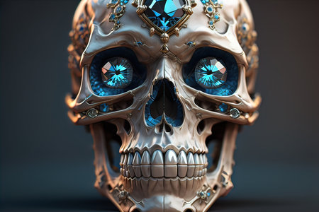 Skull with blue gemstones. ai generativeの素材