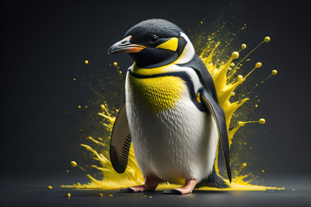 Cute penguin standing in front of solid color background. ai generativeの素材