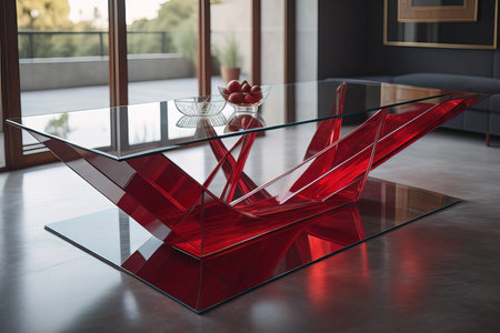 Interior of a living room with a glass table. ai generativeの素材