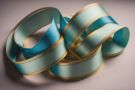 Shiny satin ribbon in brown color isolated on white background. ai generativeの素材