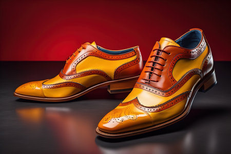 Men's shoes on a solid colour background. Studio shot. ai generativeの素材
