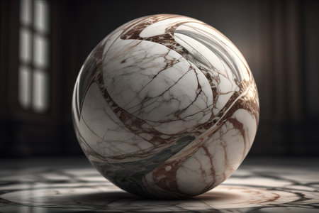 Colorful marble ball on a solid colour background. Close-up. ai generativeの素材