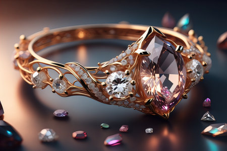Jewelry ring with precious stones. Jewelry background. ai generativeの素材