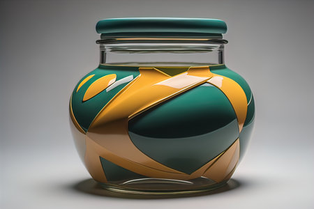 Glass vase with geometric pattern on dark background. Ai generativeの素材