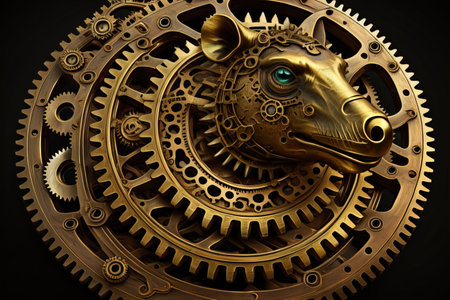 Steampunk mechanism with gears and cogwheels. ai generativeの素材