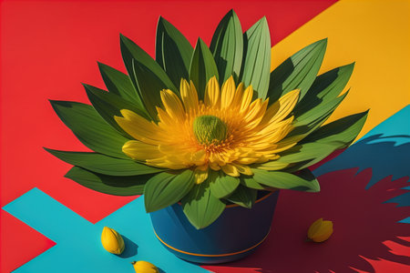 Flowers in a pot on a solid color background. ai generativeの素材