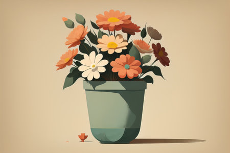 Flowerpot with daisies. Vector illustration in retro style. ai generativeの素材