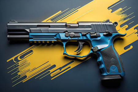 Semi-automatic handgun on a solid color background. Close-up. ai generativeの素材