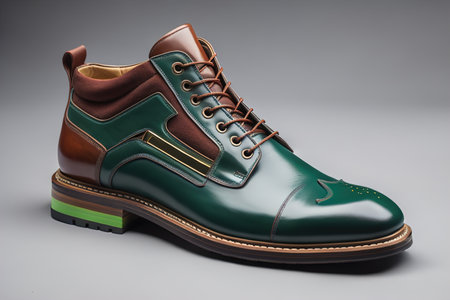 Men's shoes on a solid colour background. Studio shot. ai generativeの素材