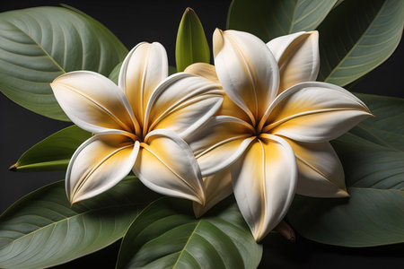 Beautiful white lilies on solid color background, closeup. Floral decor. ai generativeの素材