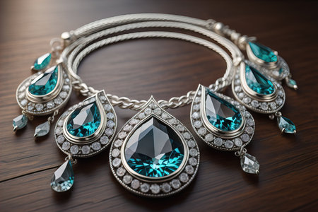Silver necklace on a solid color background in close-up. ai generativeの素材