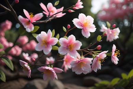 cherry blossom sakura flower on blue sky background, ai generativeの素材