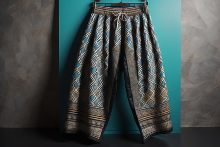 Young woman in traditional thai costume standing on the floor against solid color background. ai generativeの素材