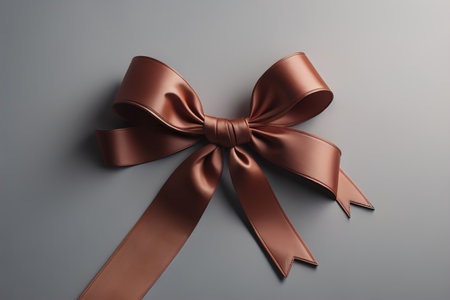 Shiny satin ribbon in brown color isolated on white background. ai generativeの素材