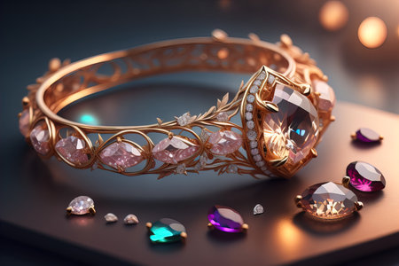 Jewelry ring with precious stones. Jewelry background. ai generativeの素材