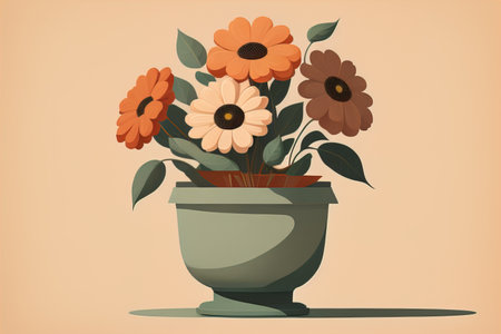 Flowerpot with daisies. Vector illustration in retro style. ai generativeの素材