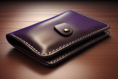 A leather wallet on a wooden background. ai generativeの素材
