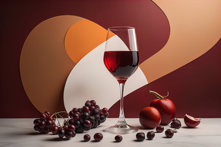 Glass of red wine on black background. ai generativeの素材
