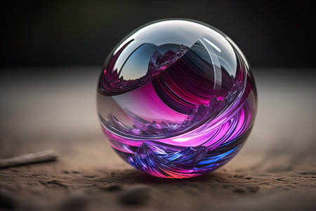 Transparent crystal ball on a wooden table. ai generativeの素材