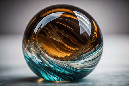 Transparent crystal ball on a wooden table. ai generativeの素材