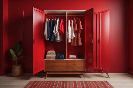 Wardrobe with clothes in the room. Toned image. ai generativeの素材