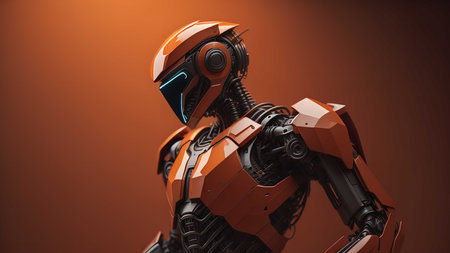 humanoid robot or cyborg with orange and black background. generative aiの素材
