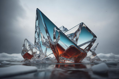 Ice cubes with reflection on the surface. ai generatedの素材