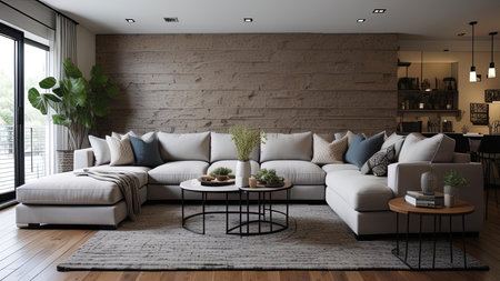 Interior of modern living room with white sofa. generative aiの素材
