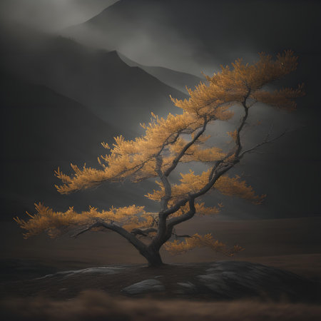 Larch tree in the autumn forest. generative aiの素材