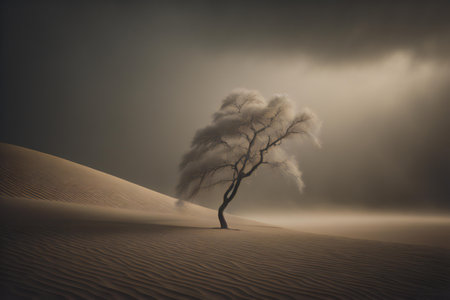 Lonely tree in the sand dunes of the desert. generative aiの素材