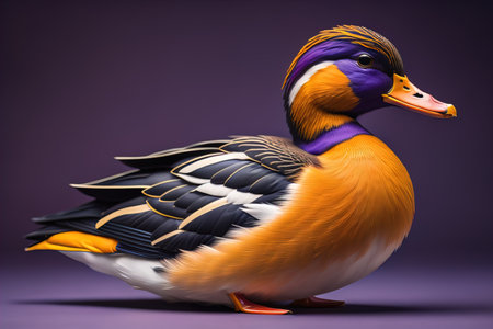 Mallard duck on a purple background. generative aiの素材