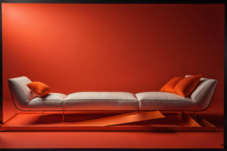 Modern bright interiors with red and orange sofa. generative aiの素材