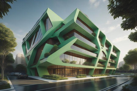 Modern building in the city. Futuristic architecture. generative aiの素材